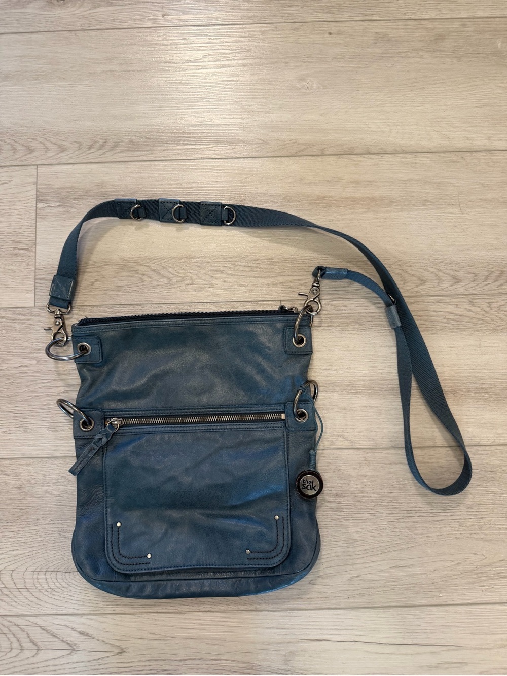 The Sak Leather Blue Crossbody Bag Purse Wear Multiple Ways Boho Travel Y2K - Picture 14 of 16